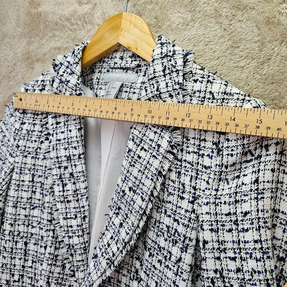 H&M Textured Tweed White Blue Weave Blazer Jacket Women's Size 4 - Picture 5 of 6